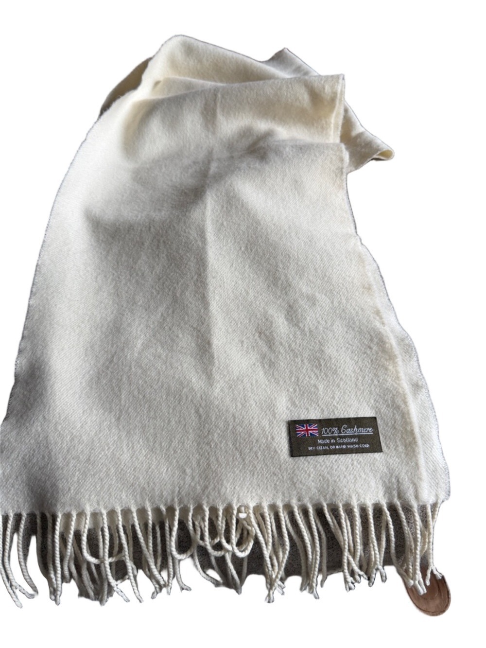Cashmere Ivory Scarf Made in Scotland Soft Luxe Wrap 63x12 Classic